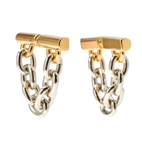 NEW Earrings Chunky Chain Thick 2 Tone Post Pierced Stud Paco Rabanne STYLE AU30 - Picture 1 of 5